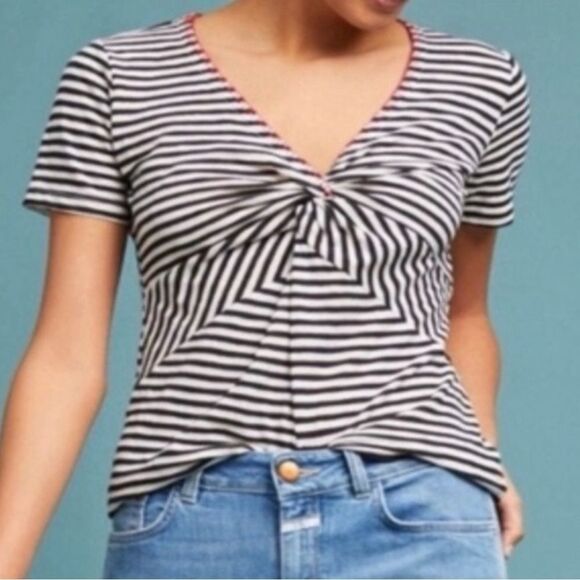 Anthropologie Ett:twa Twist Front Stripe Tee Size XS - Picture 1 of 7